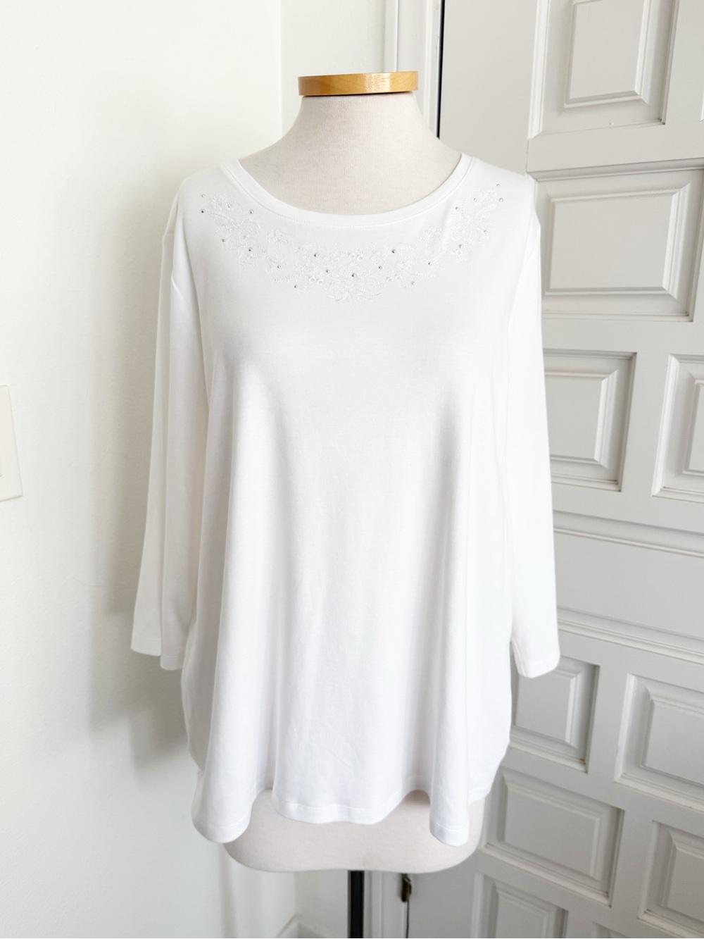 Studio Works White Top Embellished Scoop Neck Shirt 100% Cotton Size 2X